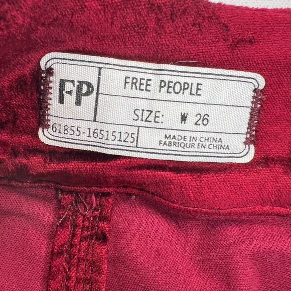 Free People Crimson Red Velvet Seamed Mini Skirt Rear Zip Button Waist Size 26 - Picture 2 of 11